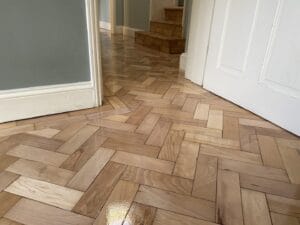 Beech herringbone parquet wood floor sanding an refinishing in Haverhill